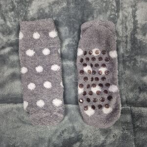Women's Fuzzy Gray Polka Dot Socks